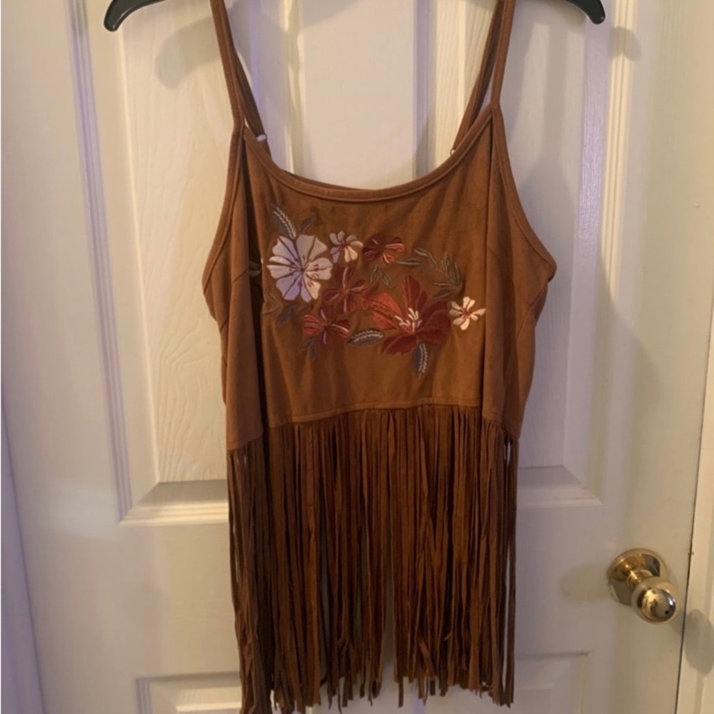 Shyanne Tops Embroidered Fringe Boho Hippie Tank